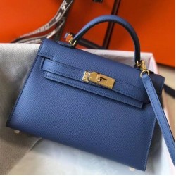 Replica Hermes Kelly Mini II Bag Blue Agate Epsom 