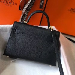 Replica Hermes Kelly Mini II Bag Black Epsom 