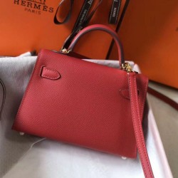 Fake Hermes Kelly Mini II Bag Rouge Vif Epsom  Replica