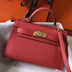 Fake Hermes Kelly Mini II Bag Rouge Vif Epsom  Replica