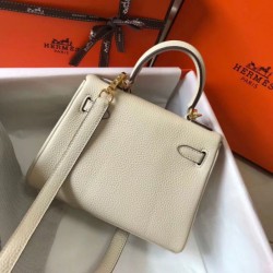 Replica Hermes Mini Kelly 20cm Bag Craie Clemence 