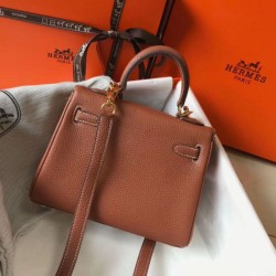 Replica Hermes Mini Kelly 20cm Bag Brown Clemence 