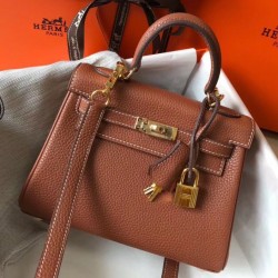 Replica Hermes Mini Kelly 20cm Bag Brown Clemence 