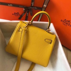 Fake Hermes Mini Kelly 20cm Bag Yellow Clemence  Replica