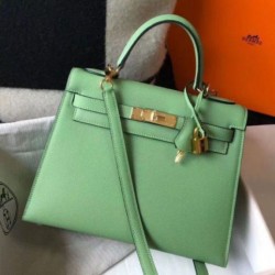 Replica Hermes Kelly 25cm Sellier Bag Vert Criquet Epsom 