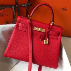 Fake Hermes Kelly 28cm Retourne Bag Red Clemence  Replica