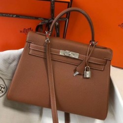 Replica Hermes Kelly 32cm Retourne Bag Gold Clemence 