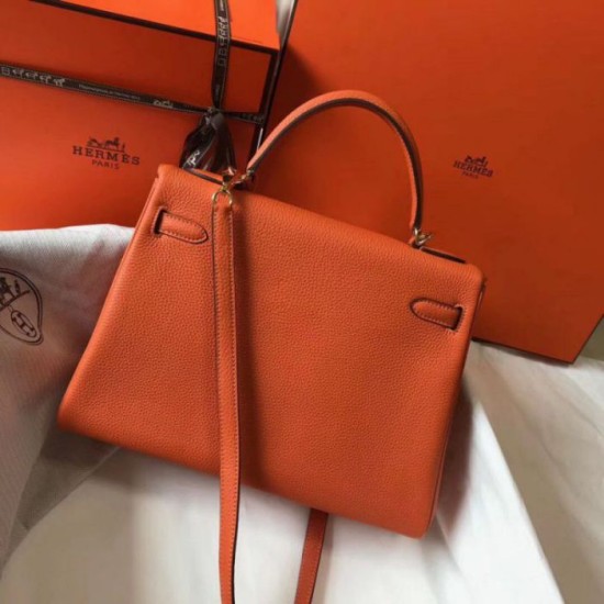 Fake Hermes Kelly 32cm Retourne Bag Orange Clemence Replica Replica Hermes Kelly 32cm Retourne Bag Orange Clemence