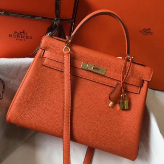 Fake Hermes Kelly 32cm Retourne Bag Orange Clemence Replica Replica Hermes Kelly 32cm Retourne Bag Orange Clemence