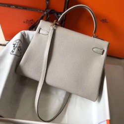 Replica Hermes Kelly 32cm Retourne Bag Pearl Grey Clemence 