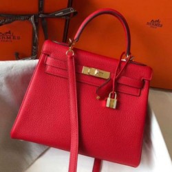 Replica Hermes Kelly 32cm Retourne Bag Red Clemence 