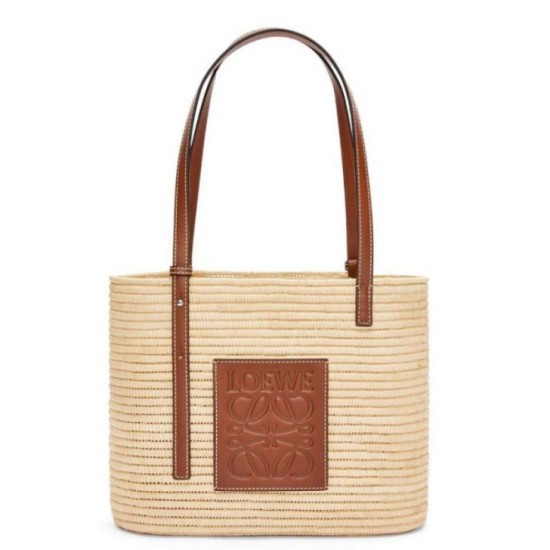 Replica Loewe Small Square Basket Bag Raffia and Brown Calfskin Replica Loewe Small Square Basket Bag Raffia and Brown Calfskin