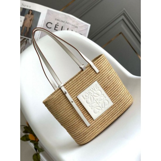 Replica Loewe Small Square Basket Bag Raffia and White Calfskin Replica Loewe Small Square Basket Bag Raffia and White Calfskin
