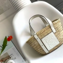 Replica Loewe Small Basket Bag Raffia and White Calfskin