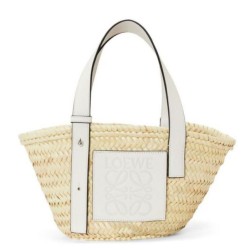 Replica Loewe Small Basket Bag Raffia and White Calfskin