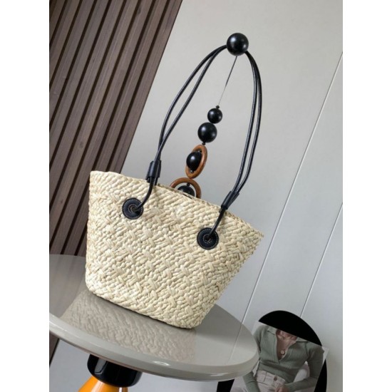 Replica Loewe Small Anagram Basket Bag Iraca Palm and Black Calfskin Replica Loewe Small Anagram Basket Bag Iraca Palm and Black Calfskin