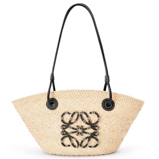 Replica Loewe Small Anagram Basket Bag Iraca Palm and Black Calfskin Replica Loewe Small Anagram Basket Bag Iraca Palm and Black Calfskin