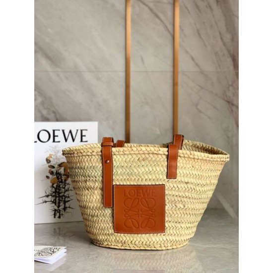 Replica Loewe Medium Basket Bag Raffia and Brown Calfskin Replica Loewe Medium Basket Bag Raffia and Brown Calfskin
