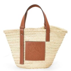 Replica Loewe Medium Basket Bag Raffia and Brown Calfskin