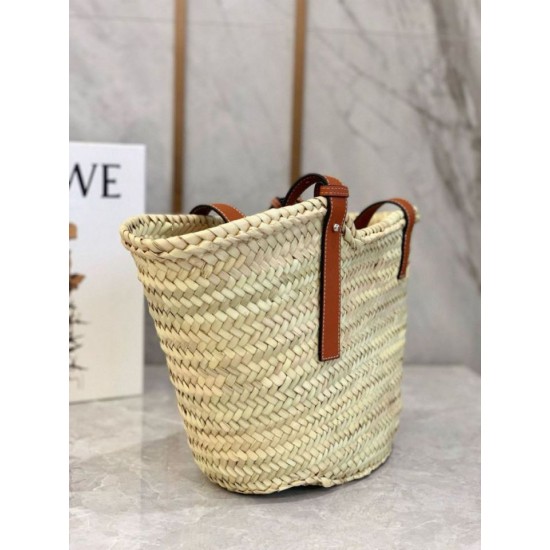Replica Loewe Medium Basket Bag Raffia and Brown Calfskin Replica Loewe Medium Basket Bag Raffia and Brown Calfskin