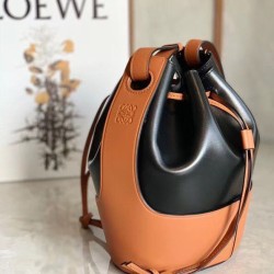 Fake Loewe Small Balloon Bucket Bag Black/Tan Calfskin Replica