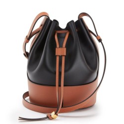 Fake Loewe Small Balloon Bucket Bag Black/Tan Calfskin Replica