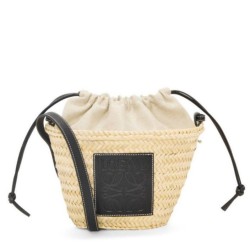 Replica Loewe Drawstring Bucket Bag Palm Leaf and Black Calfskin