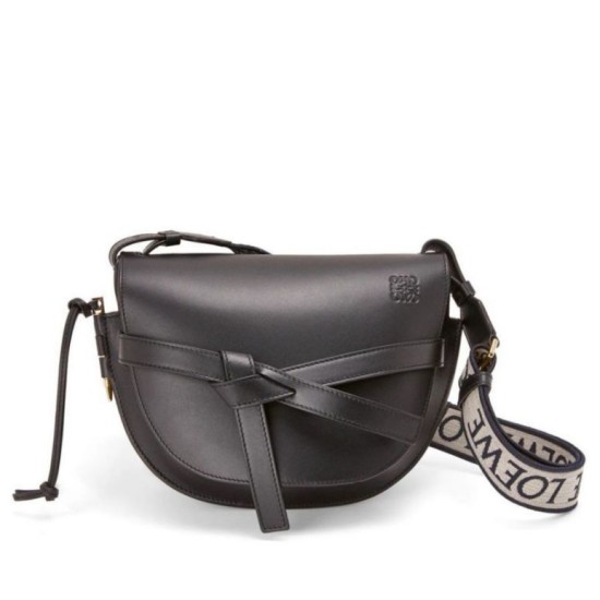 Fake Loewe Small Gate Bag Black Calfskin and Jacquard Replica Fake Loewe Small Gate Bag Black Calfskin and Jacquard Replica