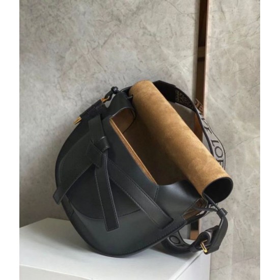 Fake Loewe Small Gate Bag Black Calfskin and Jacquard Replica Fake Loewe Small Gate Bag Black Calfskin and Jacquard Replica