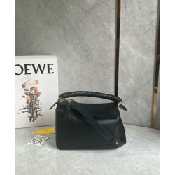 Replica Loewe Puzzle Small Bag Black Calfskin with Woven Handle Fake Loewe Puzzle Small Bag Black Calfskin with Woven Handle Replica