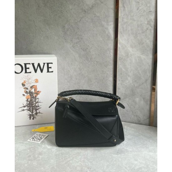 Replica Loewe Puzzle Small Bag Black Calfskin with Woven Handle Fake Loewe Puzzle Small Bag Black Calfskin with Woven Handle Replica