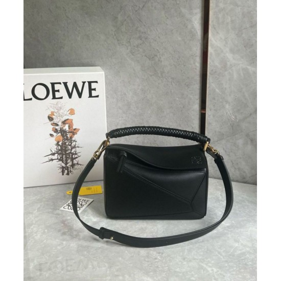 Replica Loewe Puzzle Small Bag Black Calfskin with Woven Handle Fake Loewe Puzzle Small Bag Black Calfskin with Woven Handle Replica