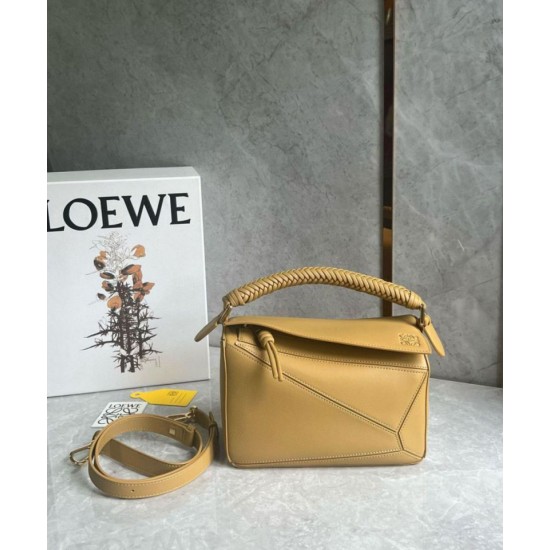 Replica Loewe Puzzle Small Bag Sahara Calfskin with Woven Handle Replica Loewe Puzzle Small Bag Sahara Calfskin with Woven Handle