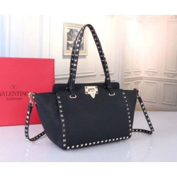 Replica Valentino Small Rockstud Tote Black Grain Calfskin Replica Valentino Small Rockstud Tote Black Grain Calfskin