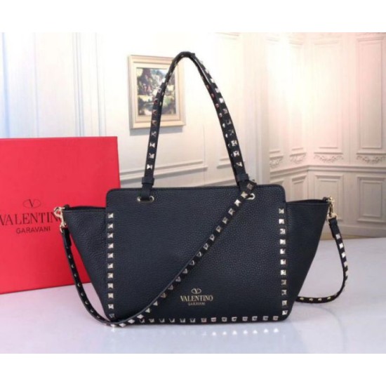 Replica Valentino Small Rockstud Tote Black Grain Calfskin Replica Valentino Small Rockstud Tote Black Grain Calfskin