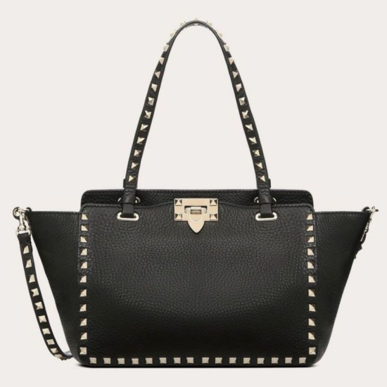 Replica Valentino Small Rockstud Tote Black Grain Calfskin Replica Valentino Small Rockstud Tote Black Grain Calfskin