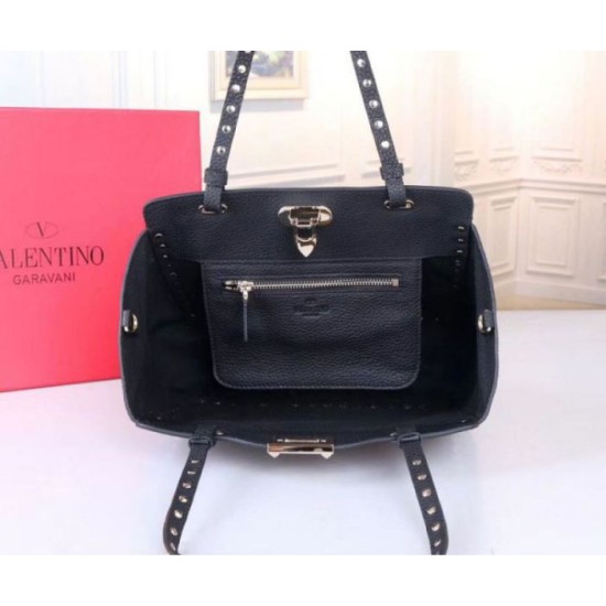 Replica Valentino Small Rockstud Tote Black Grain Calfskin Replica Valentino Small Rockstud Tote Black Grain Calfskin