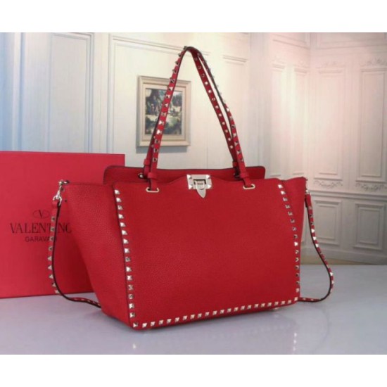 Replica Valentino Medium Rockstud Tote Red Grain Calfskin Fake Valentino Medium Rockstud Tote Red Grain Calfskin Replica