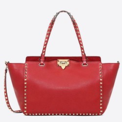 Fake Valentino Medium Rockstud Tote Red Grain Calfskin Replica