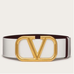 Fake Valentino VLogo Reversible Belt 70mm White and Black Calfskin Replica
