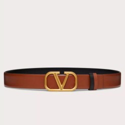Fake Valentino VLogo Reversible Belt 30mm Brown and Black Calfskin Replica