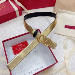 Replica Valentino VLogo Reversible Belt 30mm Black and Gold Metallic Calfskin