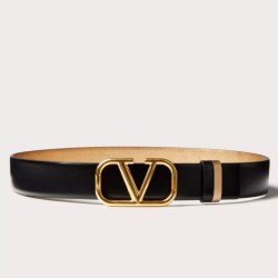 Replica Valentino VLogo Reversible Belt 30mm Black and Gold Metallic Calfskin