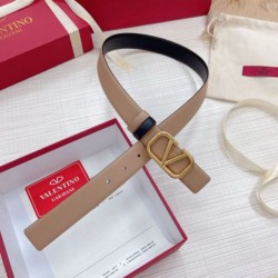 Replica Valentino VLogo Reversible Belt 30mm Beige and Black Calfskin