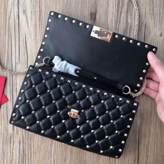 Fake Valentino Rockstud Spike Chain Clutch Black Lambskin Replica Replica Valentino Rockstud Spike Chain Clutch Black Lambskin