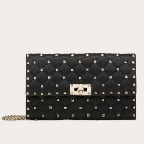 Fake Valentino Rockstud Spike Chain Clutch Black Lambskin Replica Replica Valentino Rockstud Spike Chain Clutch Black Lambskin