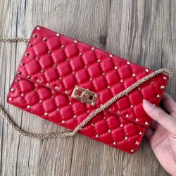 Fake Valentino Rockstud Spike Chain Clutch Red Lambskin Replica