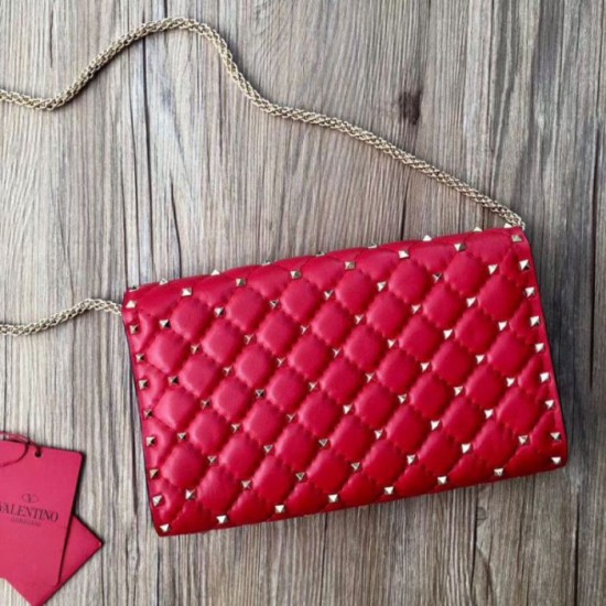 Replica Valentino Rockstud Spike Chain Clutch Red Lambskin Fake Valentino Rockstud Spike Chain Clutch Red Lambskin Replica