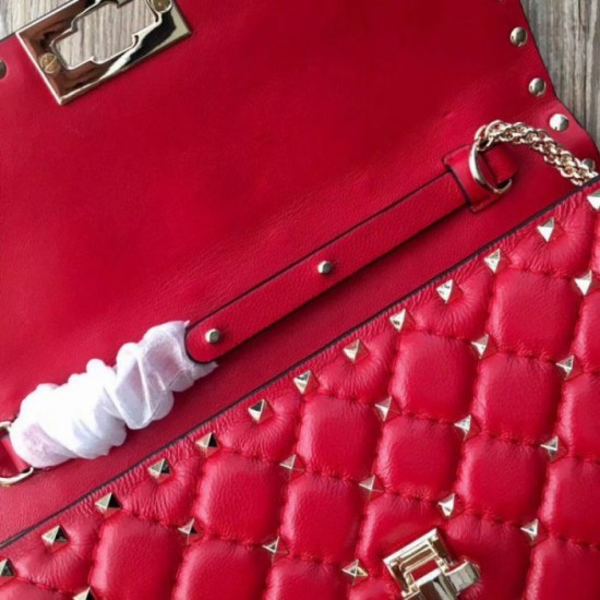 Replica Valentino Rockstud Spike Chain Clutch Red Lambskin Fake Valentino Rockstud Spike Chain Clutch Red Lambskin Replica