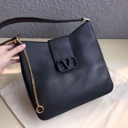 Replica Valentino Vsling Hobo Bag Black Grainy Calfskin